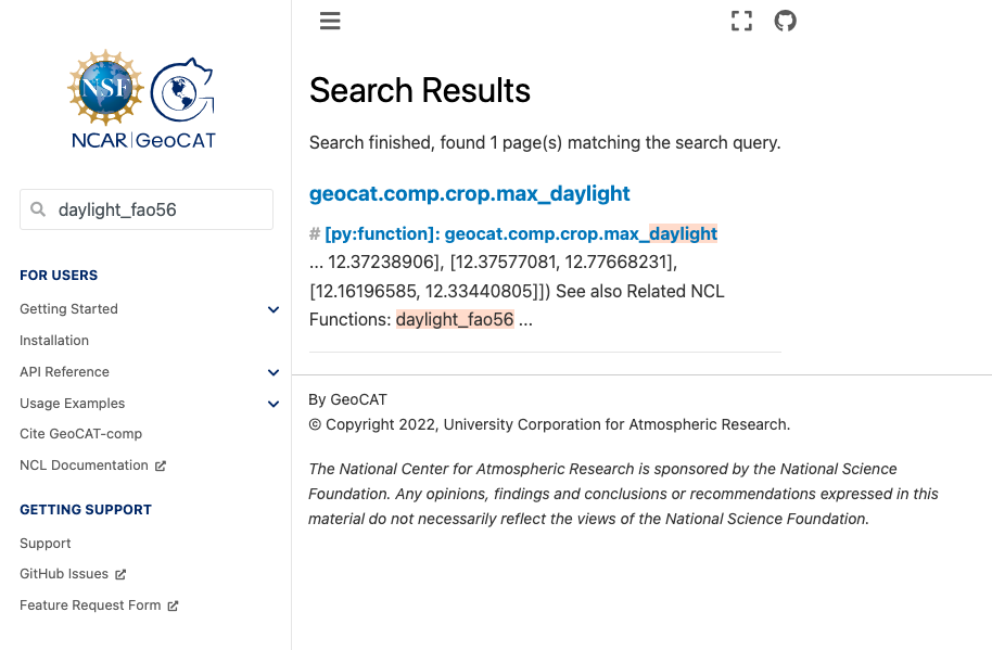 searching for NCL function daylight_fao56 in geocat-comp's docs
